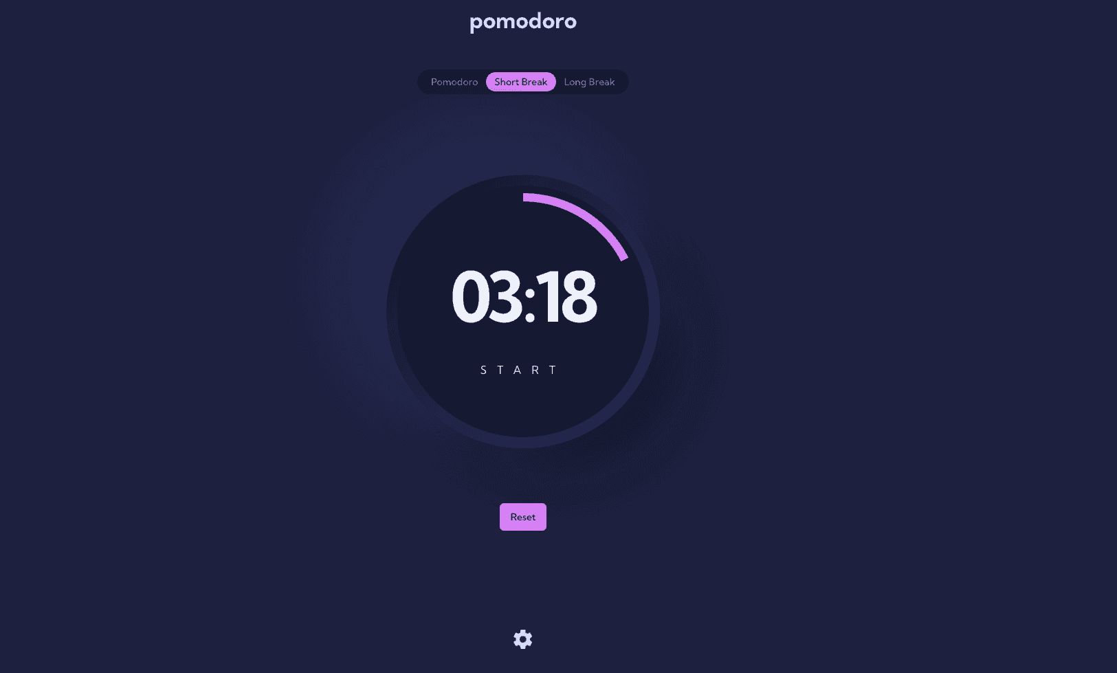 screenshot of pomodoro app