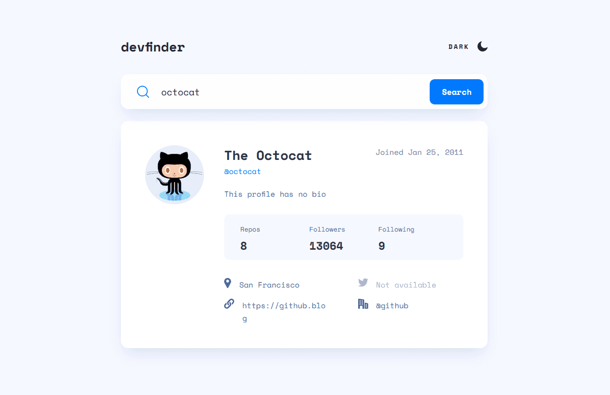 screenshot of github user search app