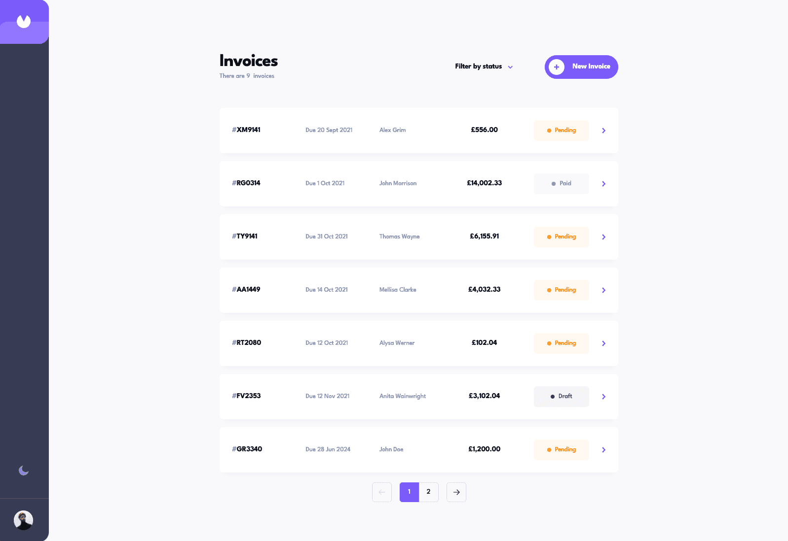 screenshot of invoice-app