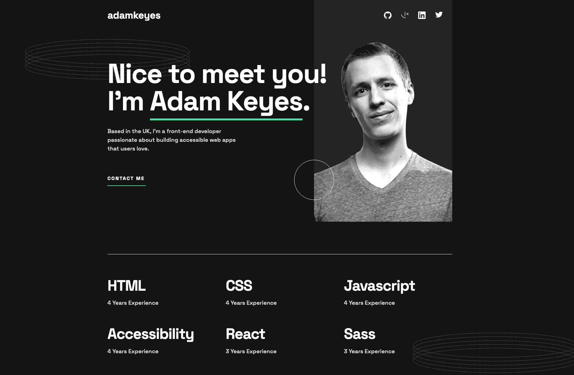 screenshot of single page developer portfolio