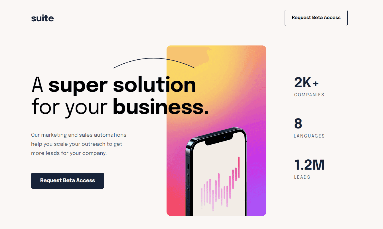 screenshot of suite landing page